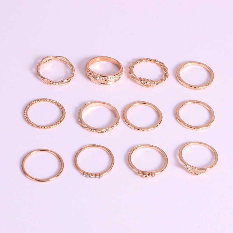 Women 12 PCS Vintage Simulated Stone Finger Ring Set Antique Gold Silver Hollow Out Bohemian Midi Ring Female Jewelry
