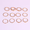 Women 12 PCS Vintage Simulated Stone Finger Ring Set Antique Gold Silver Hollow Out Bohemian Midi Ring Female Jewelry