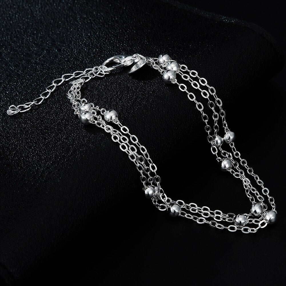 Women 925 Stamp Silver Color Bead Chain Bracelets Charms Bangles Party Engagement Retro Jewelry Gift GaaBou Christmas