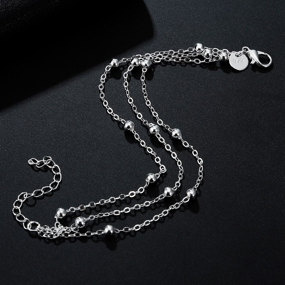 Women 925 Stamp Silver Color Bead Chain Bracelets Charms Bangles Party Engagement Retro Jewelry Gift GaaBou Christmas