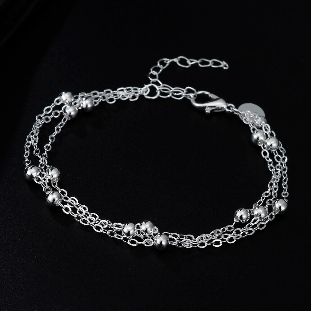 Women 925 Stamp Silver Color Bead Chain Bracelets Charms Bangles Party Engagement Retro Jewelry Gift GaaBou Christmas
