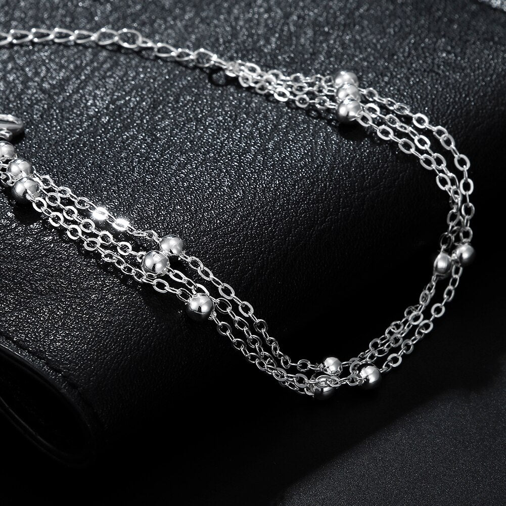 Women 925 Stamp Silver Color Bead Chain Bracelets Charms Bangles Party Engagement Retro Jewelry Gift GaaBou Christmas