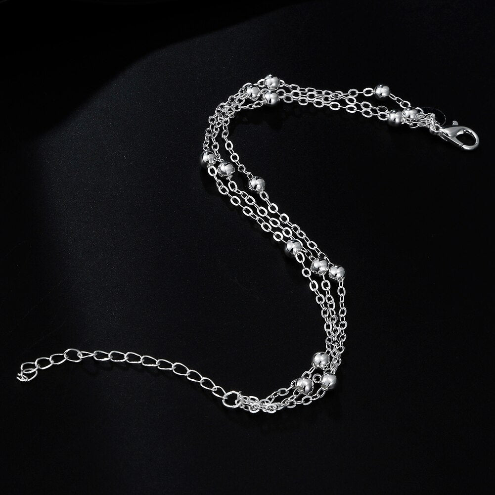 Women 925 Stamp Silver Color Bead Chain Bracelets Charms Bangles Party Engagement Retro Jewelry Gift GaaBou Christmas