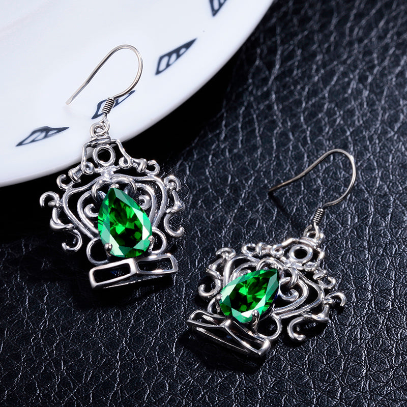 Women 925 Sterling Silver Earrings Vintage Bohemian Eardrop Handmade Crown Lady Wedding Party Earring Lab Precious Stone Jewelry