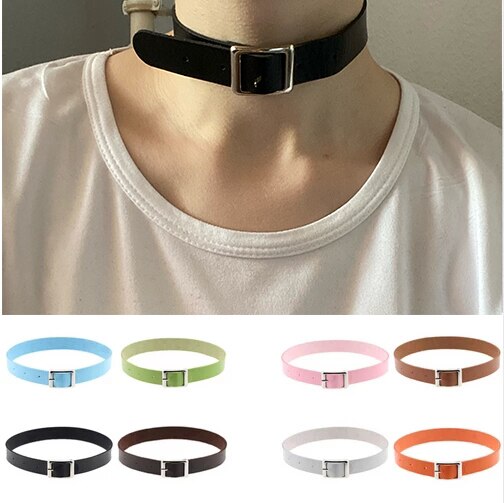 Women Black Punk Choker Collar Necklace Pu Leather Goth Belt Choker Necklace Pendientes Party Club Sexy Gothic Femme Jewelry
