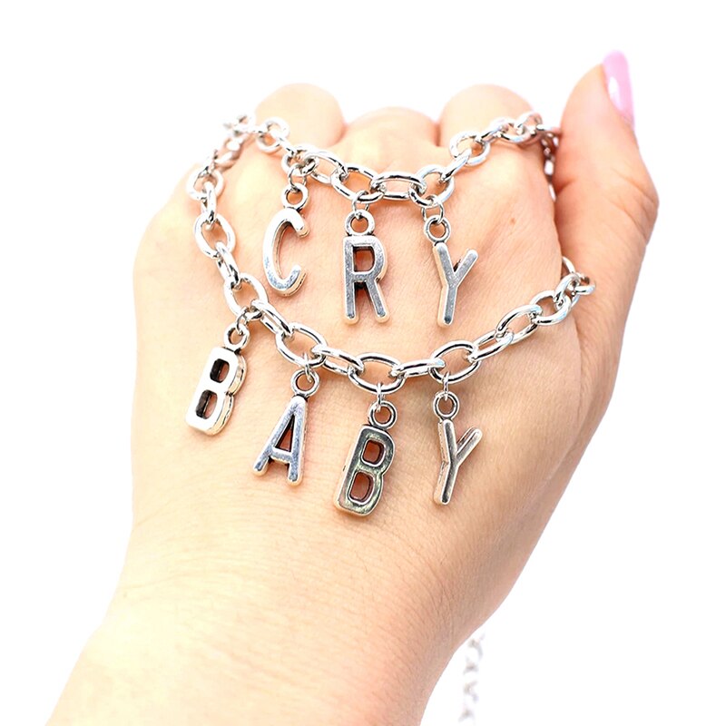 Women CRY BABY Pendant Necklace Set Streetwear Choker Jewelry Gothic Letter Necklace Collar Gato Collier Femme Necklace Gift