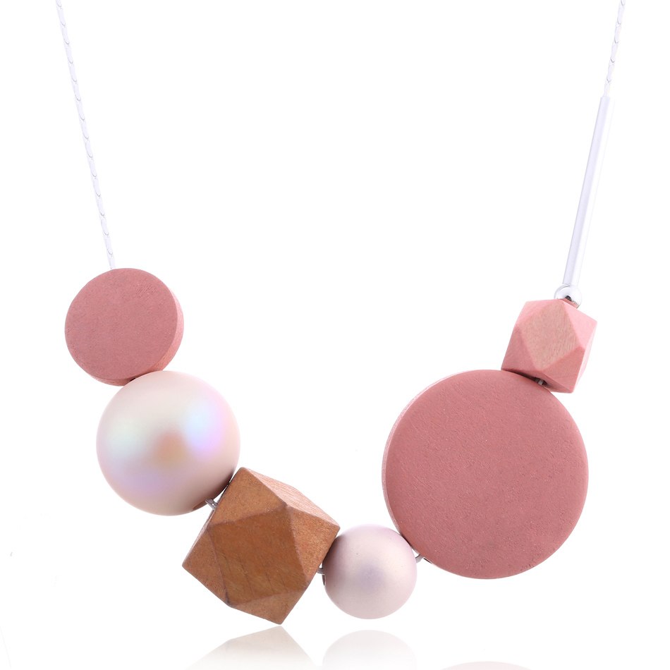 Women Candy Resin Statement Necklace for Women Geometric Wooden Necklaces $ Pendants with Imitation Pearls New Jewelry MX042