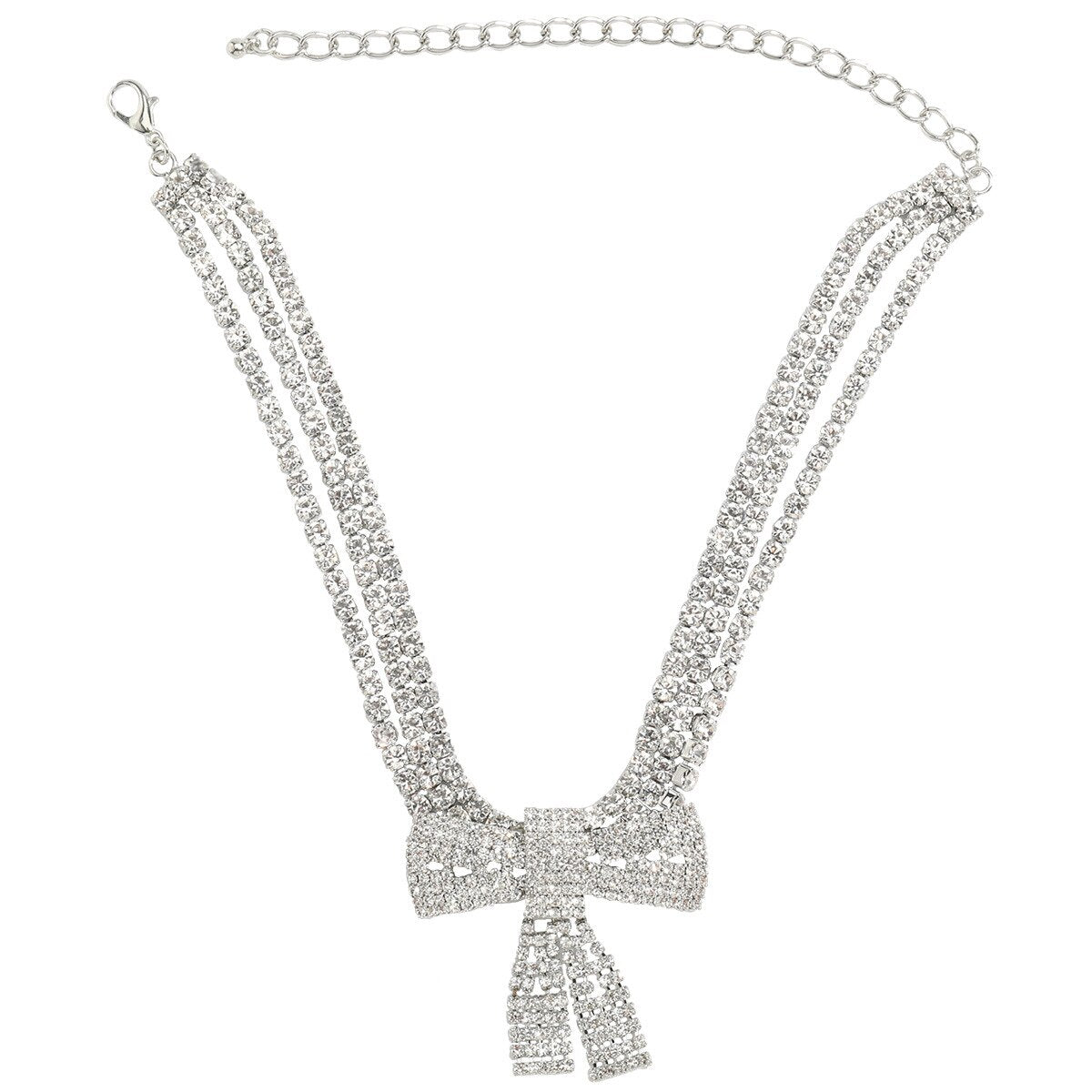 Women Chockers Elegant Alloy Rhinestone Full Crystal Bow Pendant Necklace Female European and American Fairy Necklace
