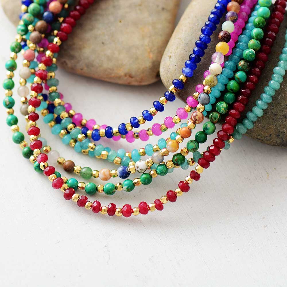 Women Choker Semi Precious Stone Gold Beads Choker Necklace Simple Collar Necklace Neck Choker Bohemia Jewelry