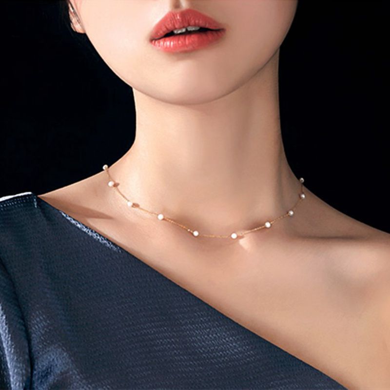 Women Chokers Necklaces Gold Short Link Chain Pearls Necklace Choker Korea Accessories Collares De Moda 2021 Jewelry