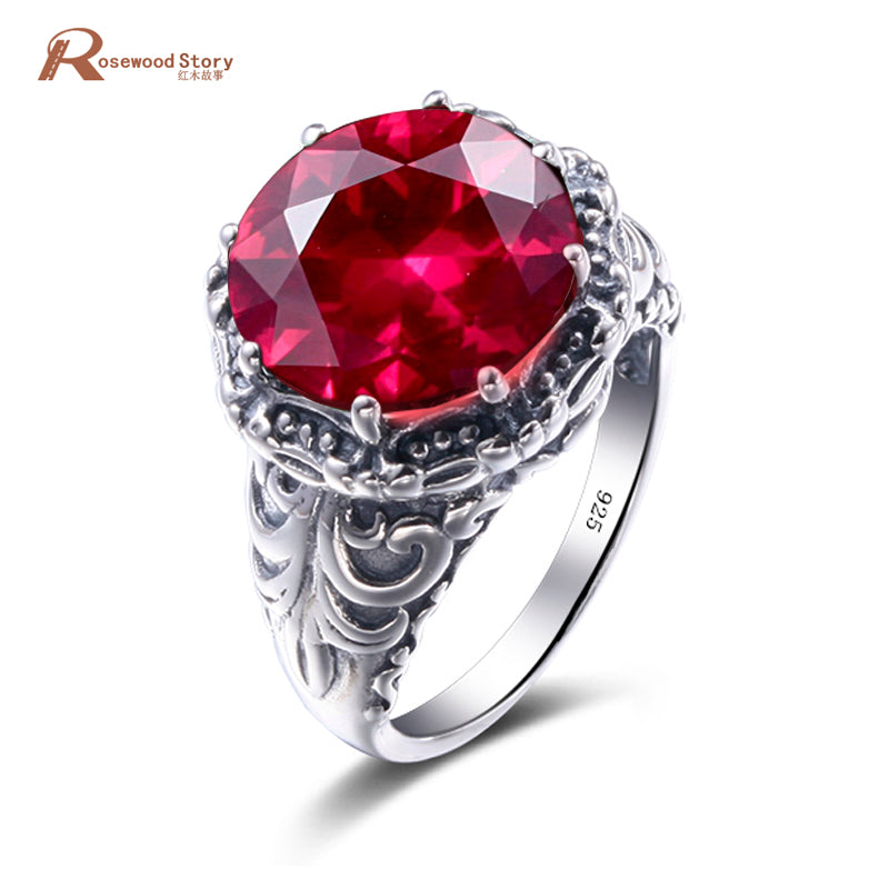 Women Cocktail Ring Handmade Created Ruby Crystal Vintage Style Bohemian Ring Wedding 925 Sterling Silver Turkish Jewelry Beauty