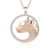 Women Crystal Cat Pendant Necklace Silvery Rose Gold Color pendentif Round Pet Pendant Necklace Long Chains Jewelry colgante
