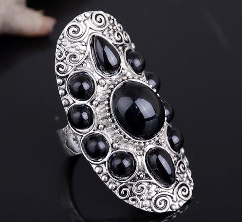 Women Exaggerated Jewelry Ellipse Big Ring Vintage Simulated Pearl Rings Antique Silver/Gold Color Ring