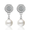 Women Fashion 925 Silver White Zircon Flower Pearl Stud Earrings For Girls Female Rose Gold Wedding Earrings Party Jewelry ED498