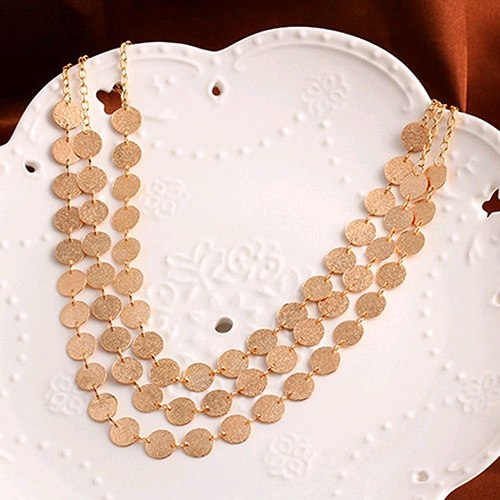 Women Fashion Boho Matte Circle Coin Disc Charm Choker Bib Necklace