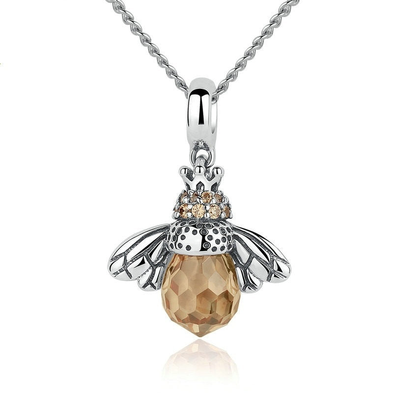Women Cute Queen Bee Animal   Crystal Pendant Necklace CZ Charm Bridal Engagement Wedding Jewelry Gift