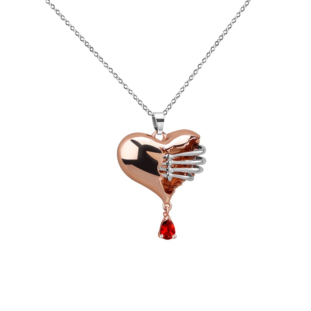Women Gothic Vinage Rib Cage Necklace Skeleton Heart Punk Unique Heart Shape Pendant With Crystal Necklace Jewelry