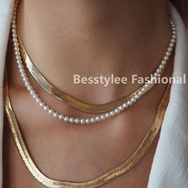 Women Vintage Pearl Necklace Party Necklace Elegant Chain Retro Accessories All Match Necklace Streetstyle Necklace