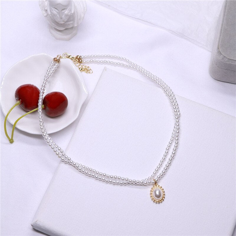 Women Vintage Pearl Necklace Party Necklace Elegant Chain Retro Accessories All Match Necklace Streetstyle Necklace