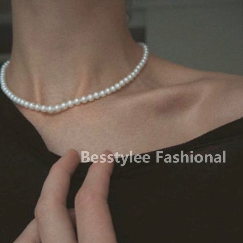 Women Vintage Pearl Necklace Party Necklace Elegant Chain Retro Accessories All Match Necklace Streetstyle Necklace