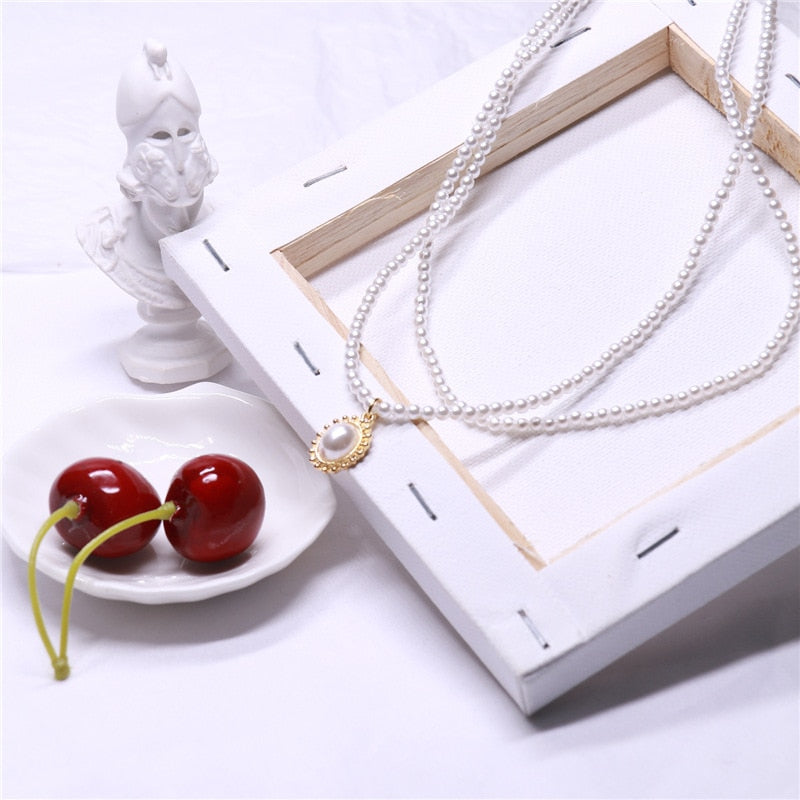 Women Vintage Pearl Necklace Party Necklace Elegant Chain Retro Accessories All Match Necklace Streetstyle Necklace