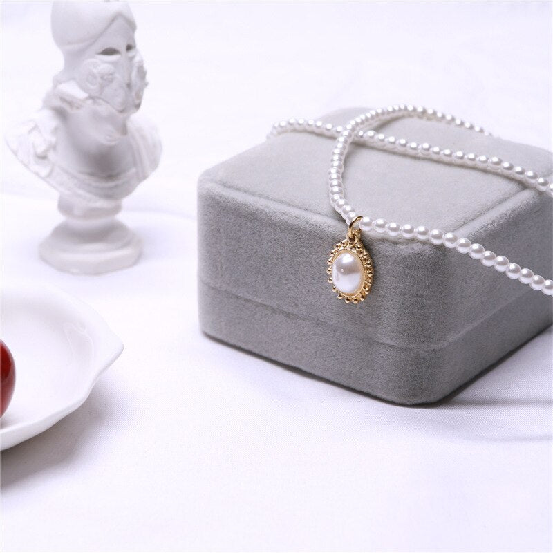 Women Vintage Pearl Necklace Party Necklace Elegant Chain Retro Accessories All Match Necklace Streetstyle Necklace