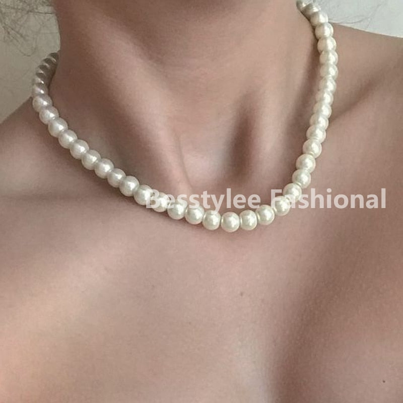 Women Vintage Pearl Necklace Party Necklace Elegant Chain Retro Accessories All Match Necklace Streetstyle Necklace