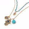 Women Fine Jewelry Charms Blue  Hamsa Hand Necklace Vintage Bead Rammel Necklaces&Pendants