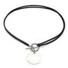 Women Genuine Leather Wax Cord Choker Necklace Stainless Steel Round Pendant Necklace Silver Color Lock Customed Name Necklace