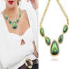 Women Green Stone Heishi Necklace Bib Choker Collar Gold 8mm Curb Chain Boho Bridal Statement Gift Punk Rock Celebrity Costume