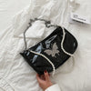 Women Handbag Butterfly Rhinestone Pearl Chain PU Shoulder Crossbody Bag Ladies Chain Shoulder Messenger Bag