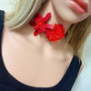 Women Handmade Leather Flower Punk Collar Choker Necklace Punk Jewelry Accessory Red/Black