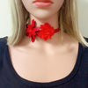 Women Handmade Leather Flower Punk Collar Choker Necklace Punk Jewelry Accessory Red/Black