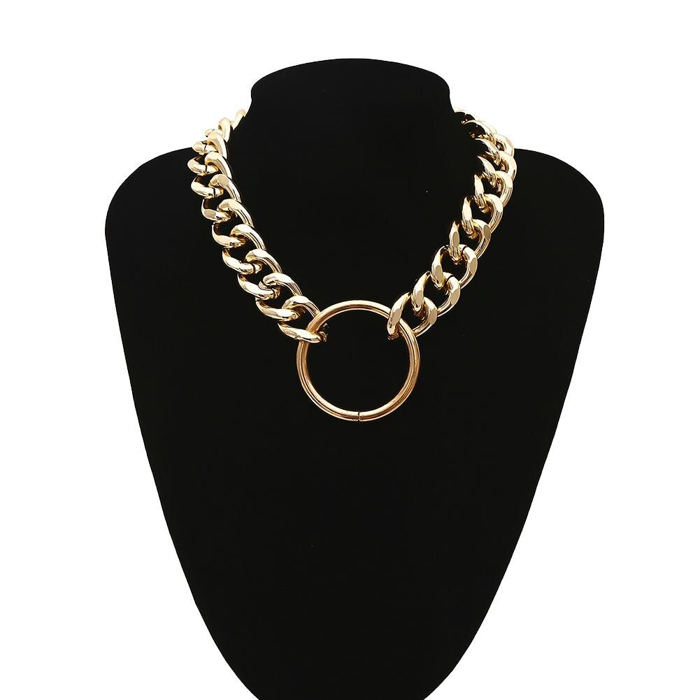 Women Hip Hop Circle Pendant Thick Chain Choker Necklace Jewelry Year Gift