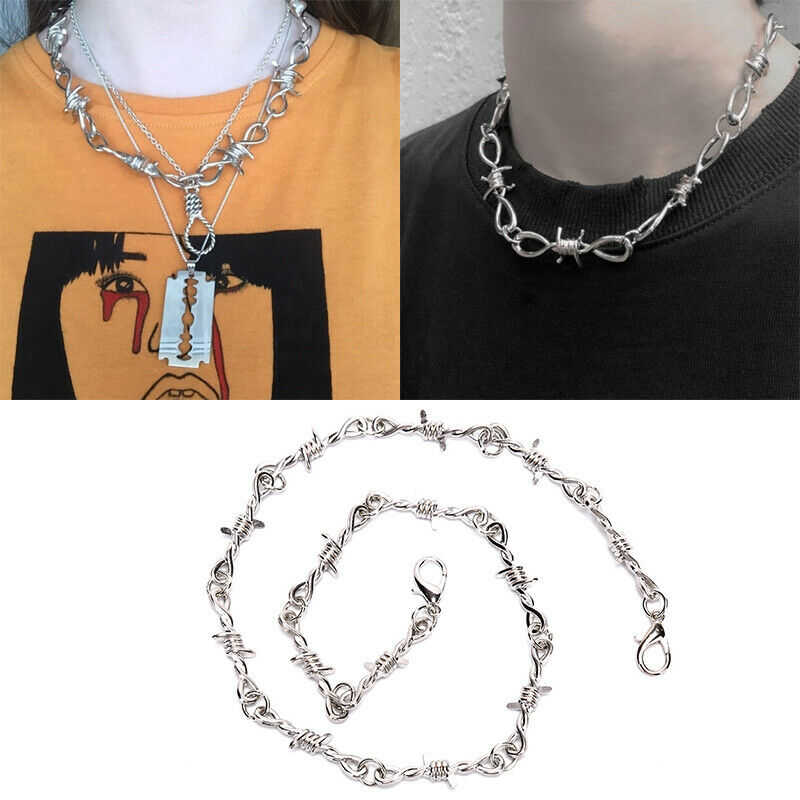 Women Hip Hop Men Pendant Chain Necklace AR Punk Thorns Jewelry Choker Gift