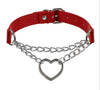 Women Hiphop cute cosplay Maid Collar Punk Gothic Leather Choker Metal Chain Harajuku Adjustable Heart Necklace JewelrC
