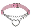 Women Hiphop cute cosplay Maid Collar Punk Gothic Leather Choker Metal Chain Harajuku Adjustable Heart Necklace JewelrC