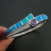Women Jewelry Blue Fire Opal Bangle 925 Sterling Silver Jewelry with Amethyst Color Stone 60X67 MM inside Size DR200117BA 35.4g