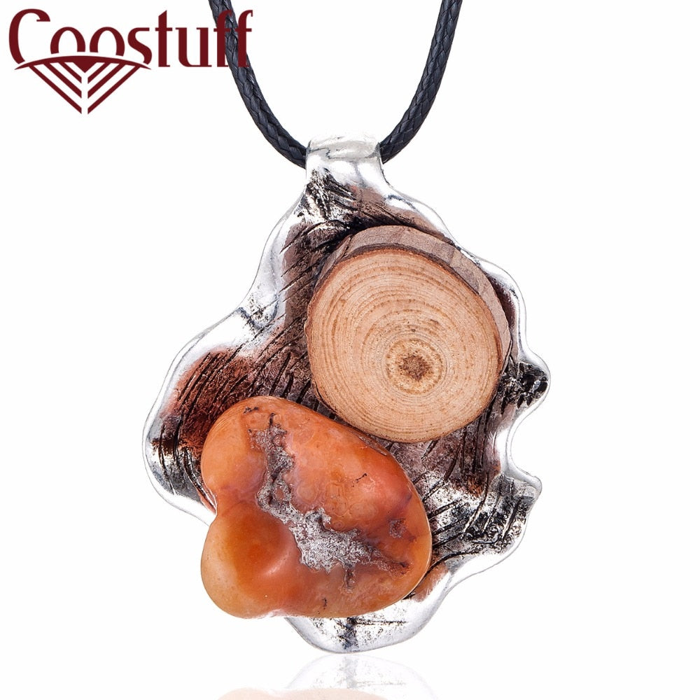 Women Jewelry Long Necklaces Vintage Silver Flower Wood necklaces & pendants women collares mujer choker kolye bijoux femme