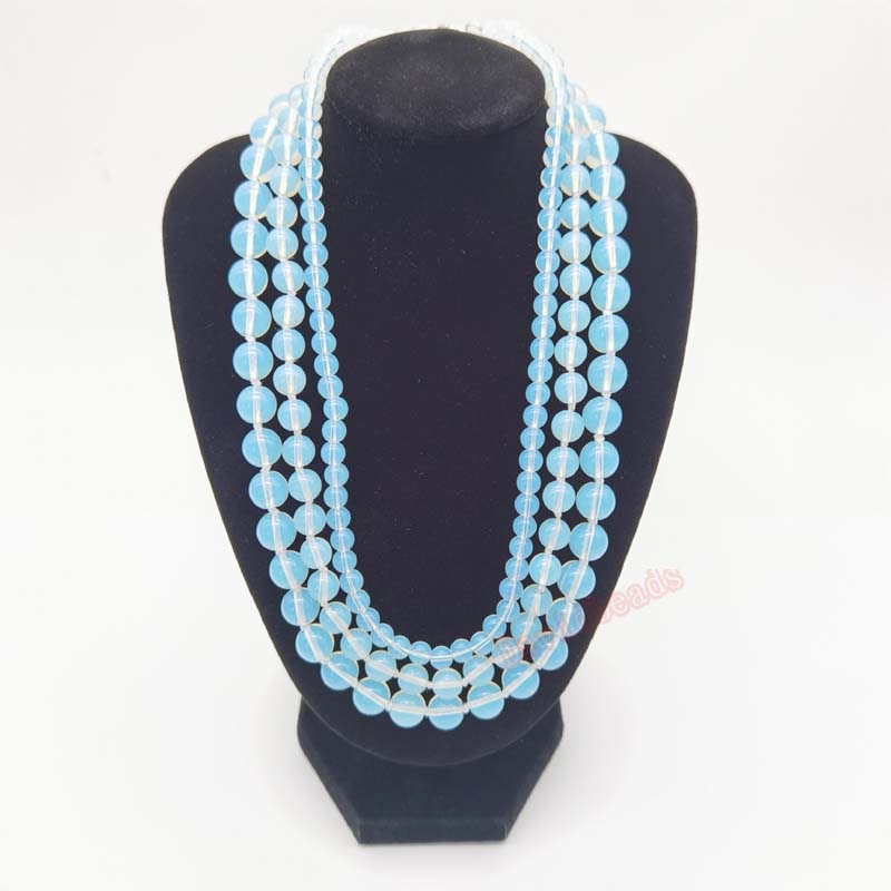 Women Jewelry Natural Stones 6 8 10MM Round Beads White Opalite Quartz Necklace