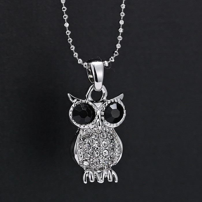 Women Jewelry vintage animal necklace Crystal silver Owl Long Chain Necklaces Pendants