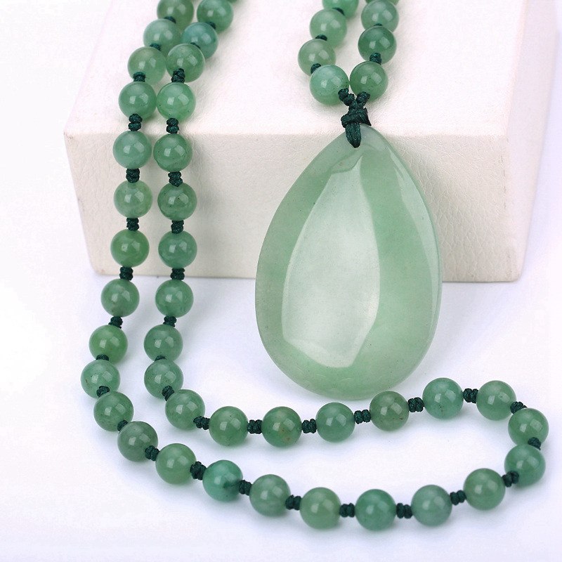 Women Long Necklace Ball Chain Water Drop Anime Pendant Men Fine Jewelry Crystal Power Stone Genuine Gem Female jade Gift Male