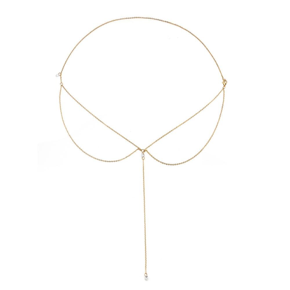 Women Long Necklace Body Sexy Chain Bare Back Gold Silver Color Crystal Pendant Chain Necklace Backdrop Beach Body jewelry