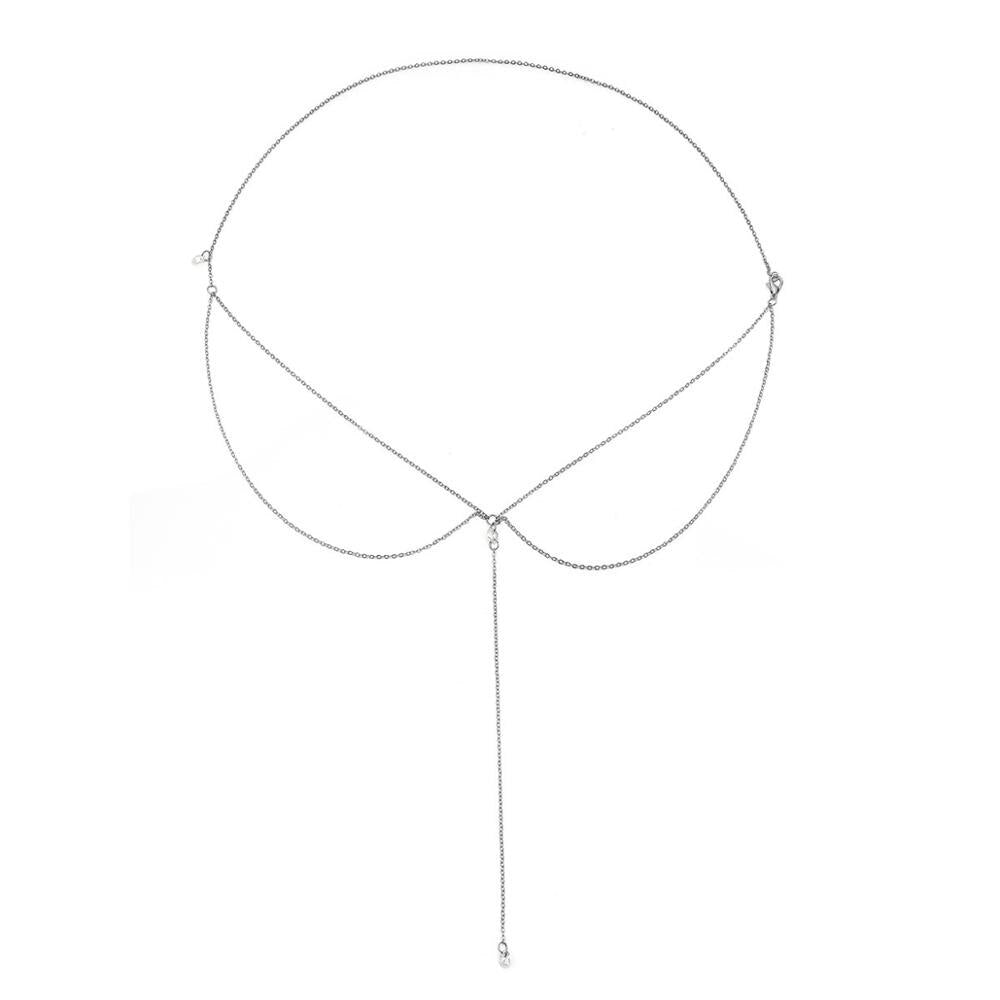 Women Long Necklace Body Sexy Chain Bare Back Gold Silver Color Crystal Pendant Chain Necklace Backdrop Beach Body jewelry