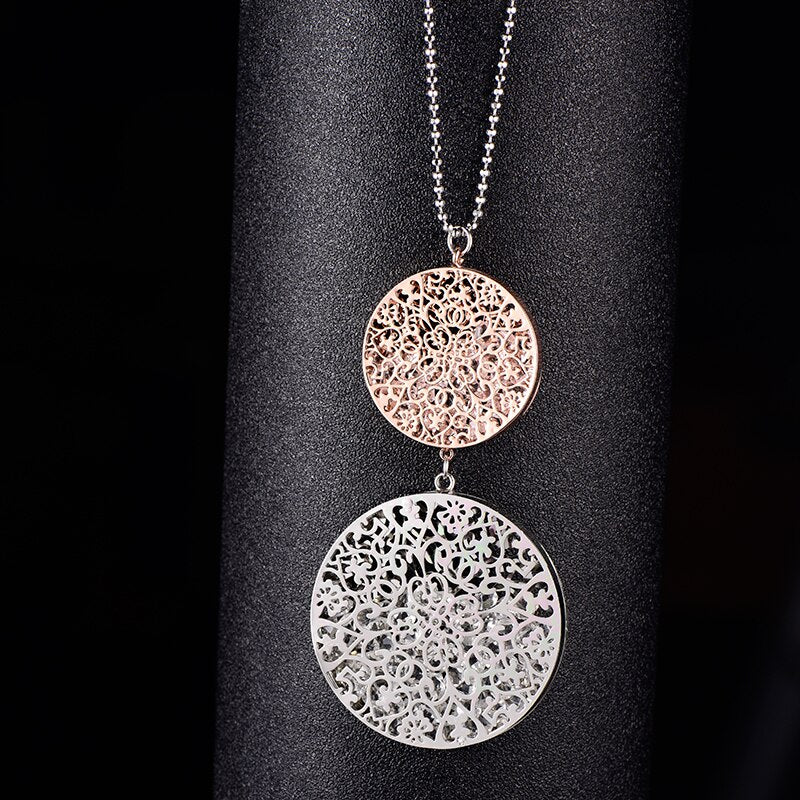 Women  Pendant & Necklacec  Cubic Zirconia In Hollow Round Box Silver Color & Gold Women Gift Necklace XL04379