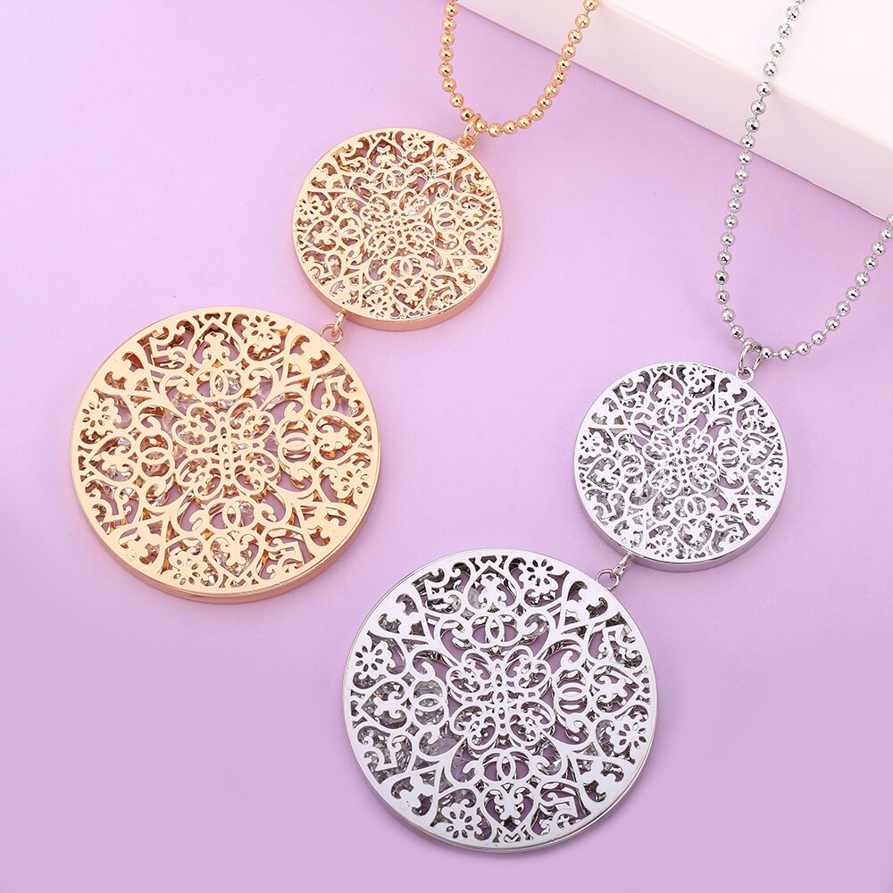 Women  Pendant &amp; Necklacec  Cubic Zirconia In Hollow Round Box Silver Color &amp; Gold Women Gift Necklace XL04379