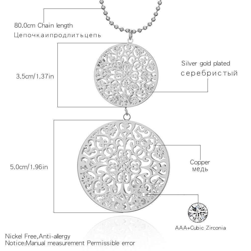 Women  Pendant &amp; Necklacec  Cubic Zirconia In Hollow Round Box Silver Color &amp; Gold Women Gift Necklace XL04379