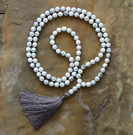 Women Mala 8MM Faceted Howlite Tassel Necklace Yoga 108 Beads Knotted Necklace Bohemia Meditation Necklace Dropship