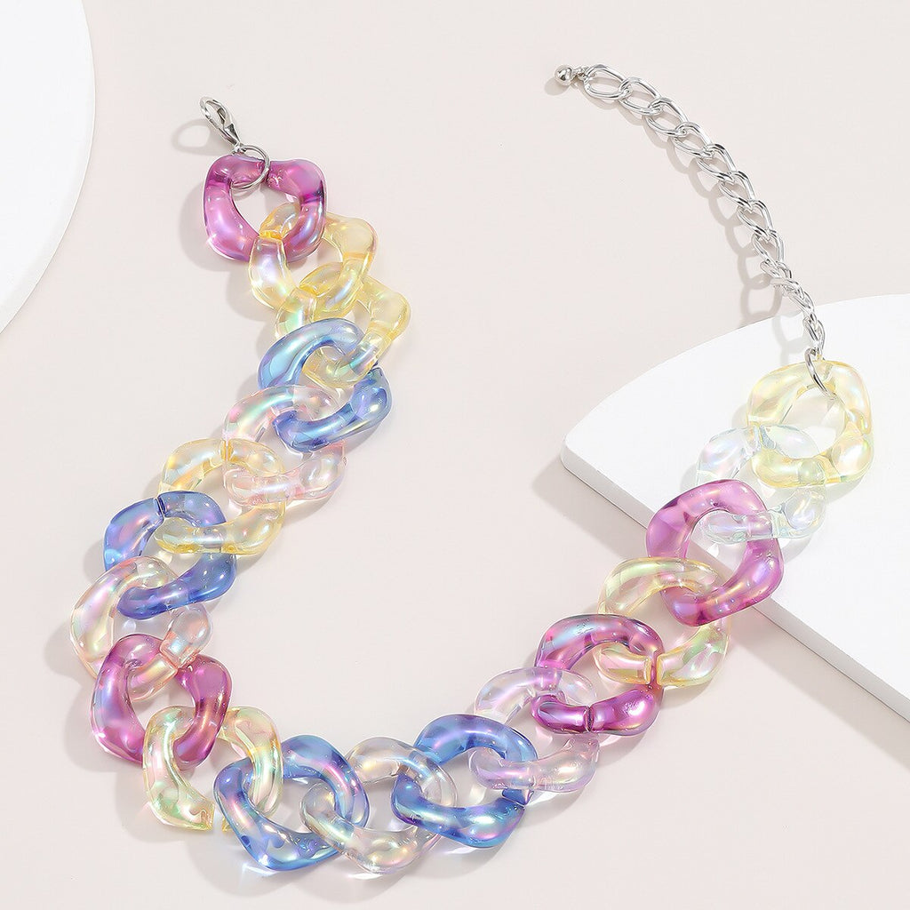 Women Man Hip Hop Rainbow Candy Color Acrylic Chains Collar Choker Necklace Chunky Statement Punk Clavicle Chain Necklace