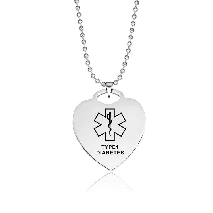 Women Men Necklace Heart Dog Tag Pendant for Medical Alert ID Necklaces ICE SOS Jewelry EPILEPSY DIABETIC